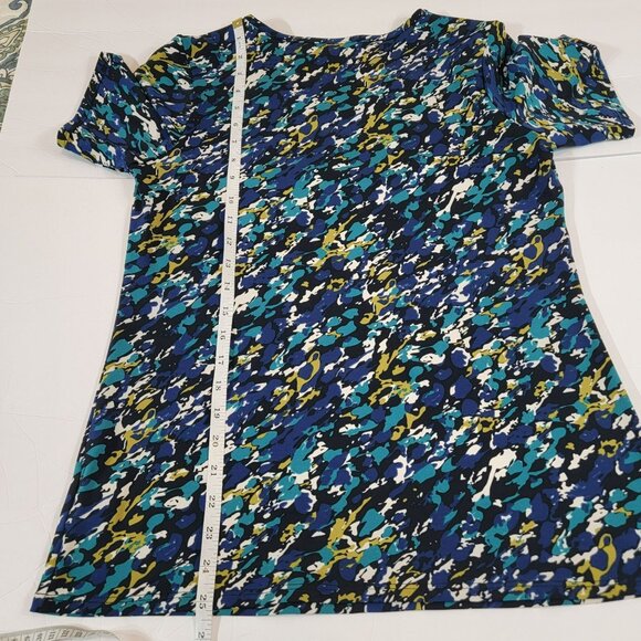 Travel Smith Top, Women S, Blue, Tan, Black Abstract Print, SS, Polyester, EUC - Picture 11 of 12